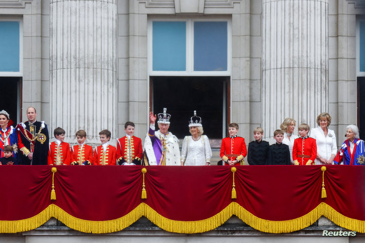 Britain's King Charles and Queen Camilla, Britain's Prince William, Catherine, Princess of Wales, and their children Prince…