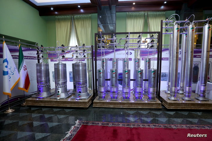 A number of new generation Iranian centrifuges are seen on display during Iran's National Nuclear Energy Day in Tehran, Iran…