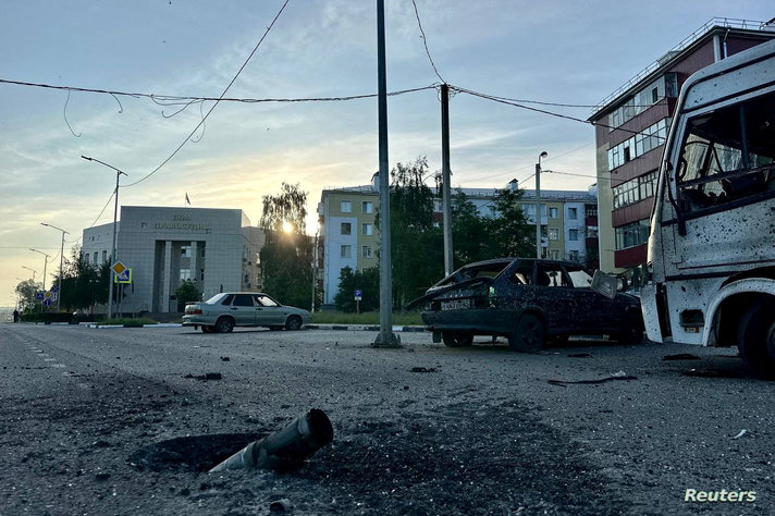 FILE PHOTO: A view shows ammunition casing in a damaged street following what was said to be Ukrainian forces' shelling in the…