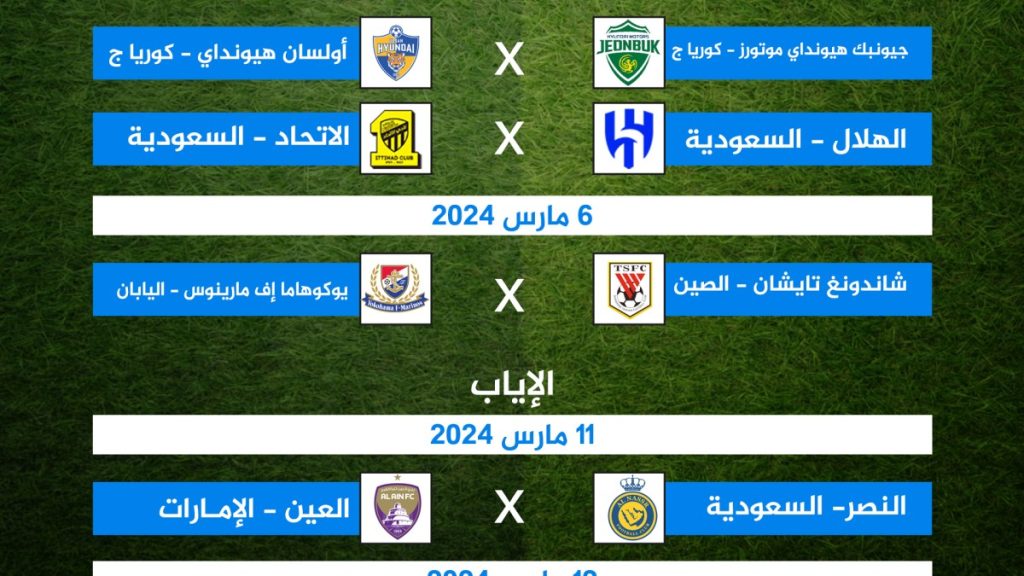 جدول مباريات ربع نهائي دوري أبطال آسيا لكرة القدم