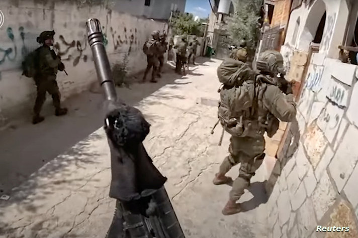Israeli army members operate in an area given as Tulkarm