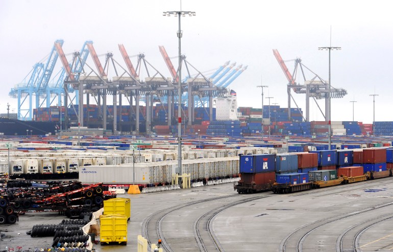 A general view of the Port of Los Angeles, California