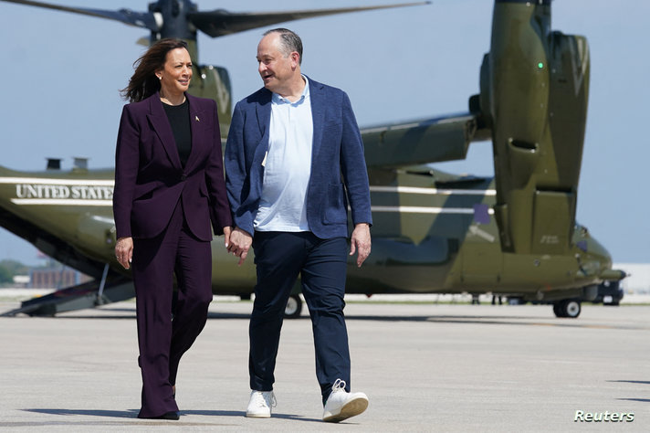 Democratic presidential nominee and U.S. Vice President Kamala Harris departs Chicago