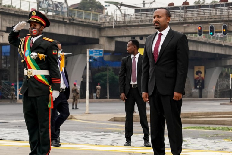 ADDIS ABABA, ETHIOPIA - JUNE 13: Ethiopian Prime Minister Abiy Ahmed attends the inauguration of the newly remodeled Meskel Square on June 13, 2021 in Addis Ababa, Ethiopia. Prime Minister Abiy Ahmed is seeking reelection in the upcoming national and regional parliamentary elections, which could lead to the country's first democratic transfer of power, after the original date of August 2020 was postponed amid the Covid-19 pandemic. (Photo by Jemal Countess/Getty Images)