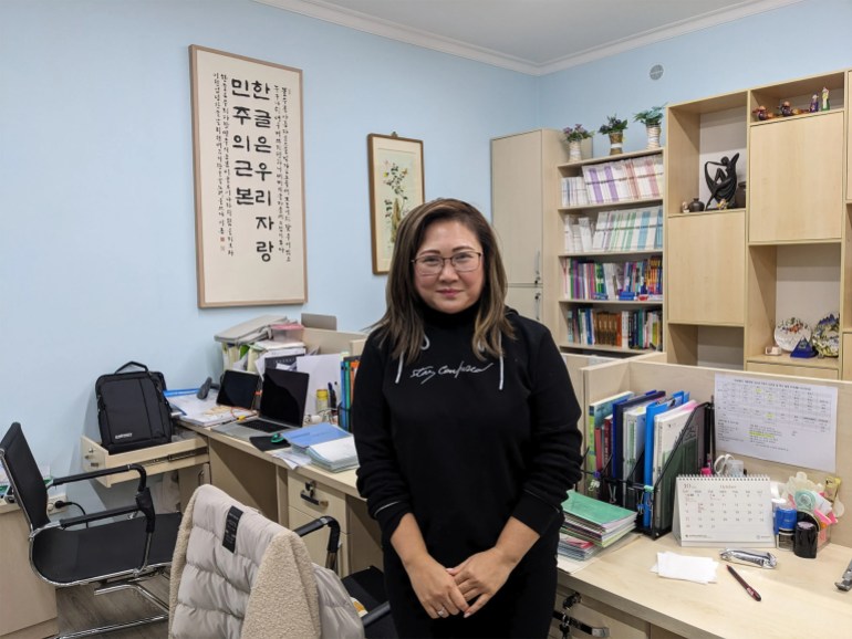 Lyudmila Kan teaches Korean at the King Sejong Institute in Tashkent. The popularity of the ‘Korean Wave’ in Uzbekistan has helped her feel less estranged from her country [Ruairi Casey/Al Jazeera]