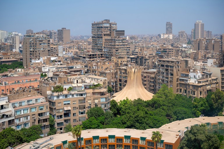 High angle view of downtown Cairo cityscape - Zamalek - Cairo - Egypt - stock photo