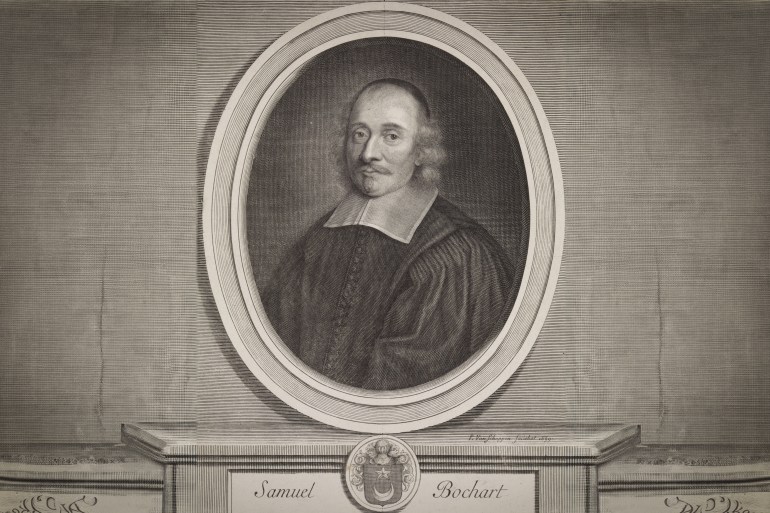 Portrait of the Protestant Bible scholar and Orientalist Samuel Bochart. Below the portrait his coat of arms., Portrait of Samuel Bochart, print maker: Pieter van Schuppen, (mentioned on object), Mar-1699, paper, engraving, etching, h 255 mm × w 188 mm. (Photo by: Sepia Times/Universal Images Group via Getty Images)