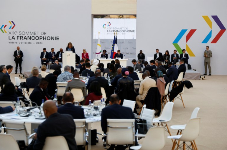 Attendees listen to speeches during the closing session of the 19th Summit of the Francophonie at the Grand Palais in Paris, on October 5, 2024. French President hosts dozens of leaders of French-speaking countries for a summit he hopes will help boost French influence in a world beset by crises, in particular Africa. The leaders will gather from October 4 to 5 for the "Francophonie" summit, the first time the event has been held in France for 33 years. LUDOVIC MARIN/Pool via REUTERS