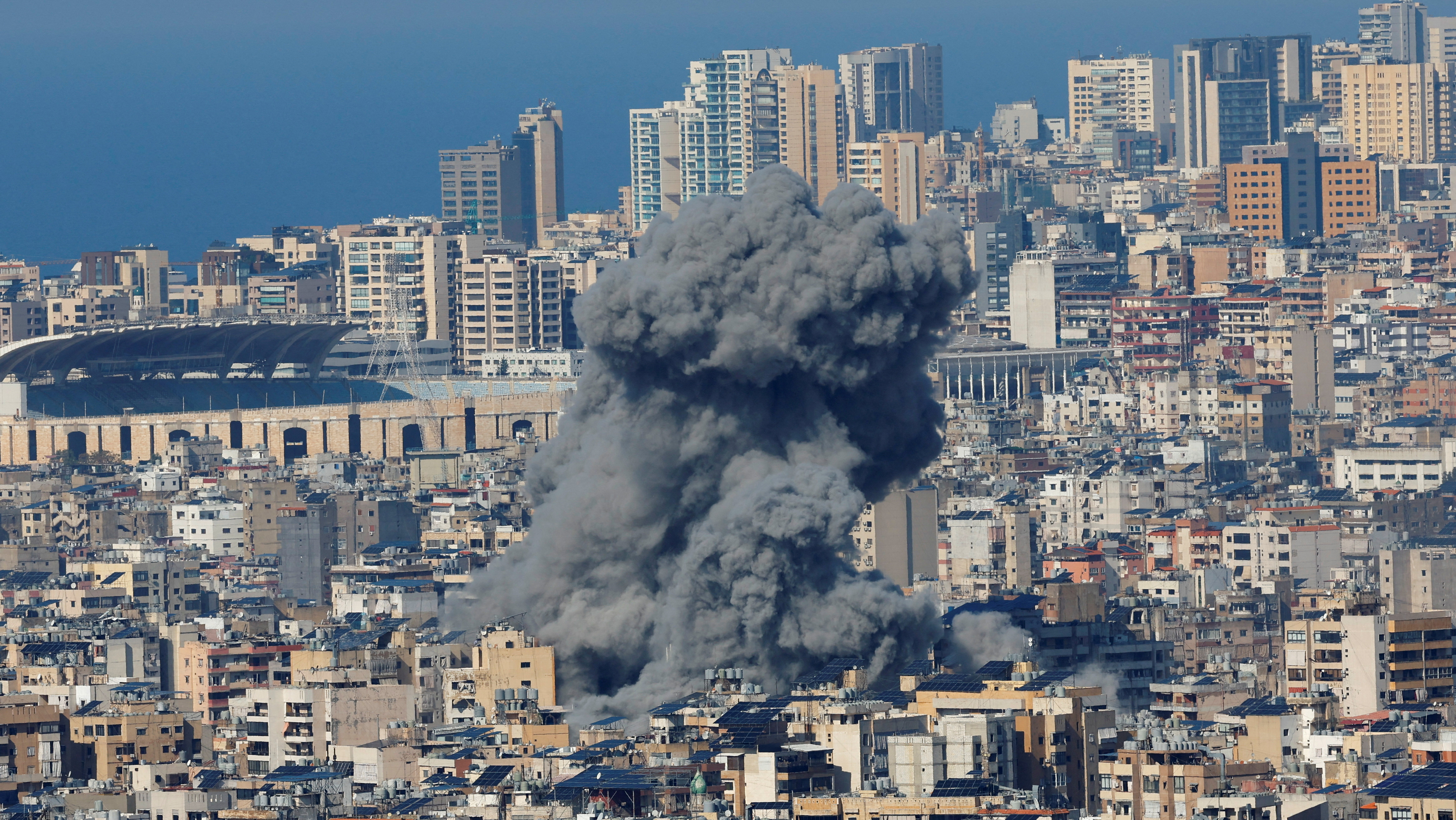 Smoke billows over Beirut's southern suburbs, after an Israeli strike