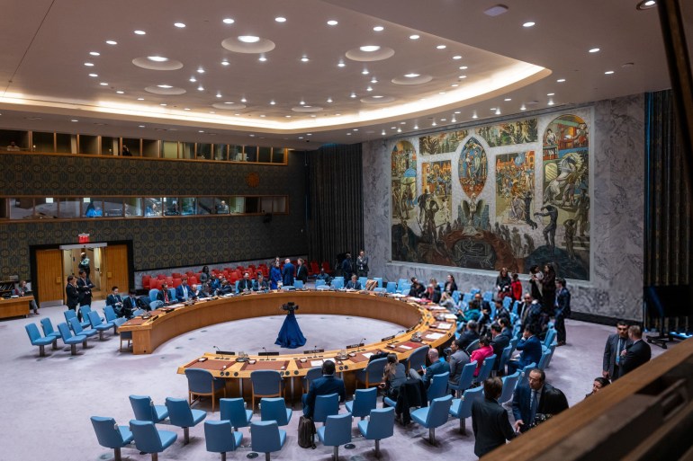 NEW YORK, NEW YORK - OCTOBER 28: Delegates and ambassadors attend a meeting at the United Nations Security Council on October 28, 2024 in New York City. The meeting comes following Israel's retaliatory attack on Iran. (Photo by Spencer Platt/Getty Images)