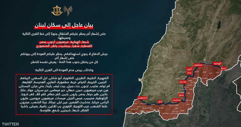 الجيش الإسرائيلي ينذر عشرات القرى اللبنانية ويقصف بيت ليف