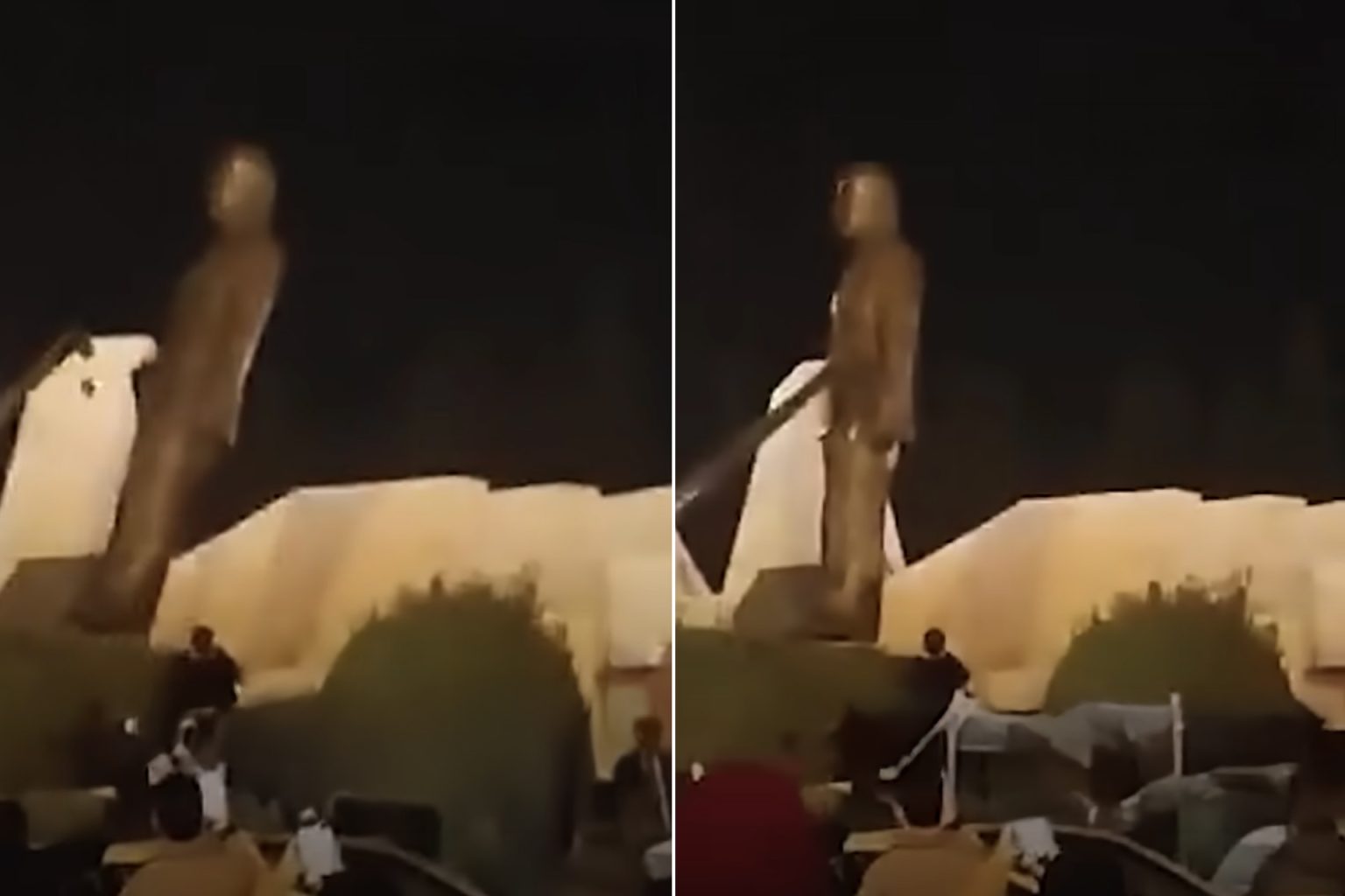 شاهد.. سوريون يسقطون تمثال حافظ الأسد بحماة في خطوة عالية الرمزية