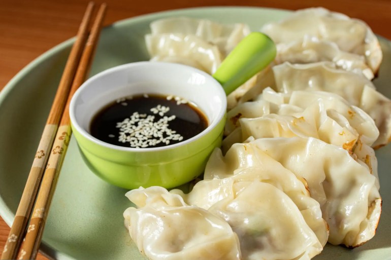 Gyoza (Japanese Fried Dumplings) pork stuffing with soy sauce