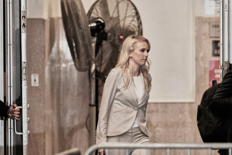 Natalie Harp walks as former President Donald J Trump appears in Manhattan Supreme Court for the 2nd week of the hush money trial filed against him by Manhattan DA Alvin Bragg, in New York, U.S., April 30 2024. Curtis Means/Pool via REUTERS