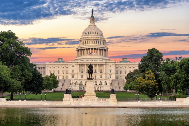 The United States Capitol building at sunrise, Washington DC, USA.