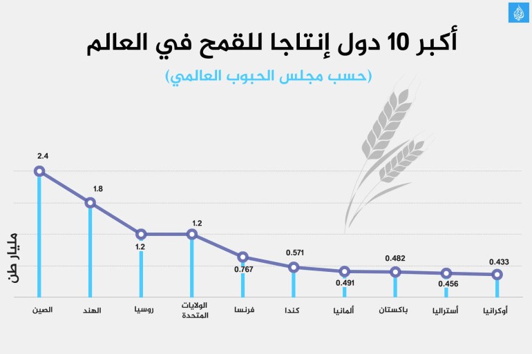 أكبر 10 دول إنتاجا للقمح في العالم (حسب مجلس الحبوب العالمي):