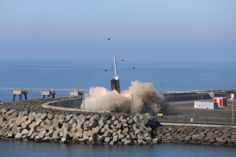 Turkiye’s longest-range missile, the Tayfun, is tested in Rize, Turkiye, on February 3, 2025 [Fikret Delal/Anadolu via Getty]