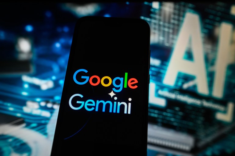 POLAND - 2024/03/23: In this photo illustration a Google Gemini logo is displayed on a smartphone with Artificial Intelligence symbol on the background. (Photo Illustration by Omar Marques/SOPA Images/LightRocket via Getty Images)