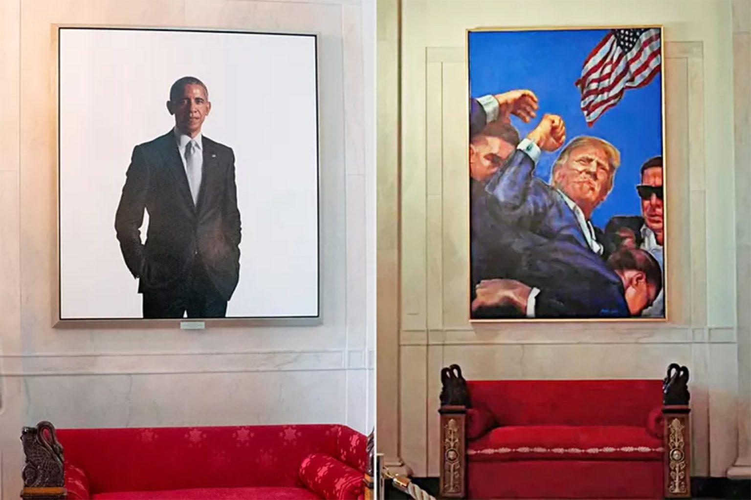 لوحة ترامب تزيح صورة أوباما بالبيت الأبيض