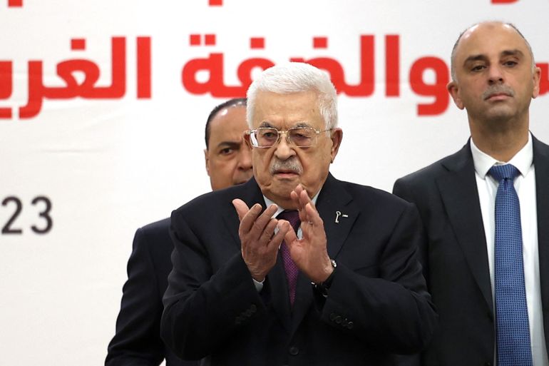 Palestinian Authority President Mahmoud Abbas attends the 32nd Palestinian Liberation Organization (PLO) Central Council session in Ramallah on April 23, 2025. Palestinian president Mahmud Abbas on April 23 urged Hamas to free all hostages in Gaza, saying their captivity provided Israel with "excuses" to attack the territory, as rescuers recovered charred bodies from an Israeli strike. (Photo by Zain JAAFAR / AFP)