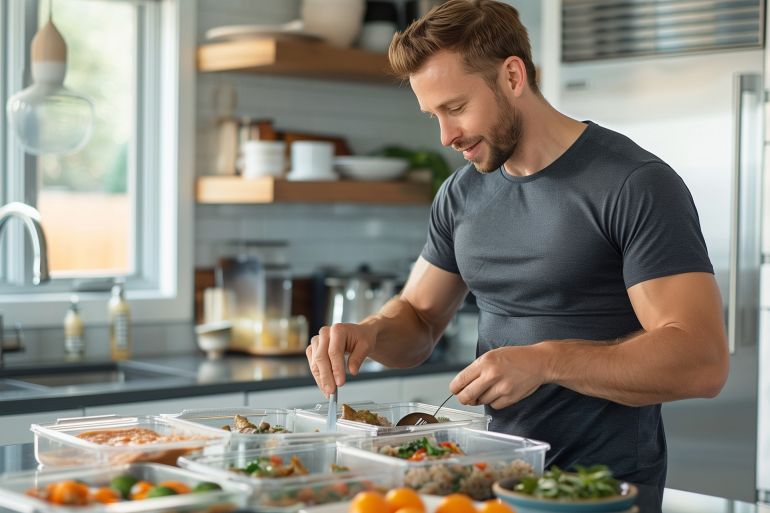 prepping different type of foods in plastic and glass boxe المصدر: أدوبي ستوك