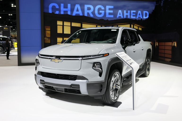 LOS ANGELES, CALIFORNIA - NOVEMBER 22: The Chevrolet Silverado EV is on display during the 2024 LA Auto Show at the Los Angeles Convention Center on November 22, 2024 in Los Angeles, California. (Photo by Josh Lefkowitz/Getty Images)
