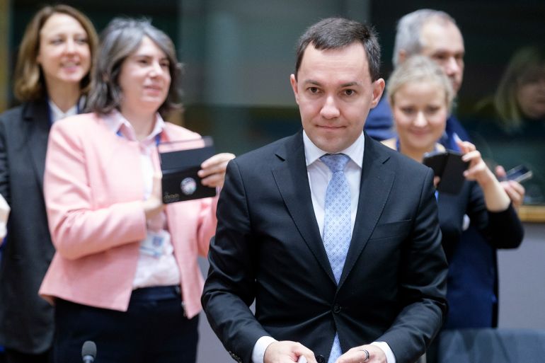 BRUSSELS, BELGIUM - DECEMBER 8: Finnish Minister of Economic Affairs from the extreme right populist party 'the Finns Party' Wille Rydman attends an EU research MInisters meeting in the Europa building, the EU Council headquarter on December 8, 2023 in Brussels, Belgium. Ministers are expected to adopt Council conclusions on the impact of research and innovation in policy making, a priority file for the Spanish presidency. The conclusions reflect on how an appropriate design, research and innovation can improve the work of policymaking with the inclusion of scientific evidence and knowledge in the regulatory process. Ministers are invited to reach a political agreement on a Council recommendation to create a European framework to attract and retain research, innovation, and entrepreneurial talents in Europe. This Recommendation aims at supporting researchers and research careers in the Union, but also to developing a more attractive, open and sustainable European labour market for researchers, which is also attractive to foreign talent.(Photo by Thierry Monasse/Getty Images)