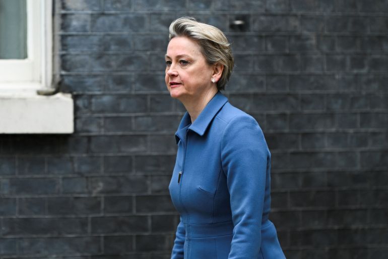 Britain's Home Secretary Yvette Cooper walks on the day of a cabinet meeting at 10 Downing Street in London, Britain, June 11, 2025. REUTERS/Jaimi Joy