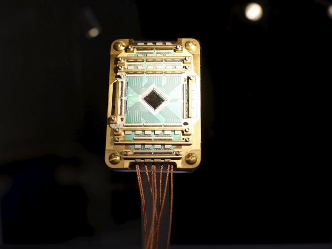 A D-Wave Vesuvius processor is pictured during a media tour of the Quantum Artificial Intelligence Laboratory (QuAIL) at NASA Ames Research Center in Mountain View, California, December 8, 2015. Housed inside the NASA Advanced Supercomputing (NAS) facility, the 1,097-qubit system is the largest quantum annealer in the world and a joint collaboration between NASA, Google, and the Universities Space Research Association (USRA). REUTERS/Stephen Lam