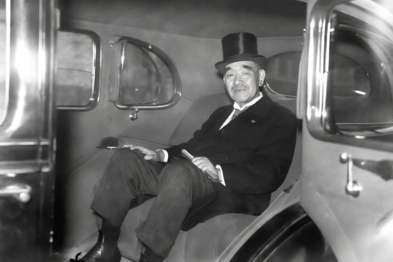 TOKYO, JAPAN - AUGUST 10: Privy Council Chairman Kantaro Suzuki leaves the Imperial Palace after Imperial investiture on August 10, 1944 in Tokyo, Japan. Kantaro Suzuki(1868-1948) was the 42nd Prime Minister of Japan. (Photo by The Asahi Shimbun via Getty Images)