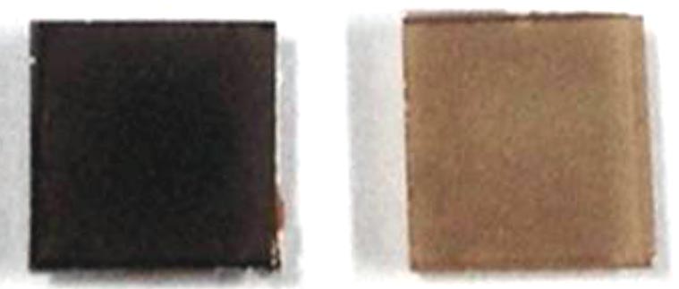 The oxygen-breathable crystal for the development of smart windows. (Left) The oxygen absorbed SrFe0.5Co0.5O2.5 and (right) oxygen released SrFe0.5Co0.5O2.25films, visually confirming enhanced transparency upon reduction. (Image credit: Prof. Hyoungjeen Jeen from Pusan National University, Korea)