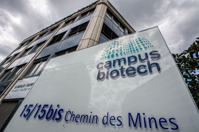 GENEVA, SWITZERLAND - AUGUST 2: The view of the Campus Biotech logo on August 2, 2025 in Geneva, Switzerland. Yesterday, US President Donald Trump issued a new batch of tariffs on foreign imports, which saw the rate on Swiss goods increase from 31% to 39%. The new rates would take effect on August 7th, unless the countries can reach a trade agreement. (Photo by Robert Hradil/Getty Images)