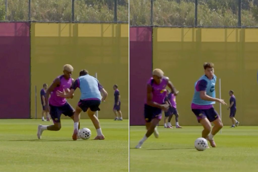 شاهد.. لامين جمال يستعرض مهاراته في تدريبات برشلونة