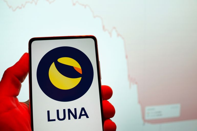 PENANG, MALAYSIA - 23 MAY 2022: Terra LUNA crash sparks caution in cryto market, The LUNA price falls 96% in a day, pushing it to less than 10 cents. ; Shutterstock ID 2160951313; purchase_order: aj; job: ; client: ; other: