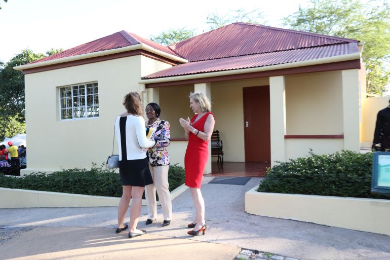 Dr Albertina Luthuli, eldest daughter of Albert Luthuli, talks to Kerry Kennedy outside Luthuli’s house in Groutville on May 31, 2016 in KwaZulu-Natal while commemorating the 50th anniversary of the meeting of Robert Kennedy and Luthuli at the house [Jackie Clausen/The Times/Gallo Images/Getty Images]
