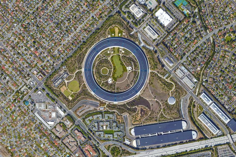 Silicon Valley looking down aerial view from above – Bird’s eye view Silicon Valley, San Francisco, California, USA ; Shutterstock ID 2280061483; purchase_order: aljazeera ; job: ; client: ; other: