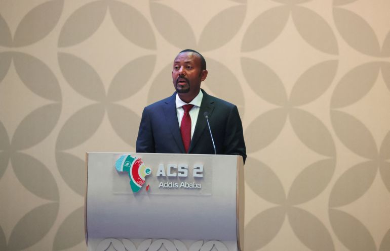 Ethiopia’s Prime Minister Abiy Ahmed, speaks at the Second Africa Climate Summit (ACS2) in Addis Ababa, Ethiopia, September 8, 2025. REUTERS/Tiksa Negeri